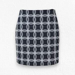Banana Republic Black White Geometric Circle Mid Rise Straight Mini Skirt Size 0
